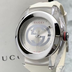 Gucci Sync Watch Men’s Silver Skeleton Leather Band New Battery From Japan