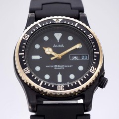 Alba Diver Watch Mens Automatic Rubber Strap Black Gold 36mm wrist 22cm