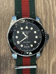 GUCCI Dive 45MM Black Matte Dial Green Red Web Nylon Watch YA136209A