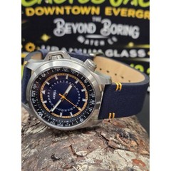 Axwell Vertigo Automatic Blue Dial Watch Black Compass Bezel Date Leather Strap