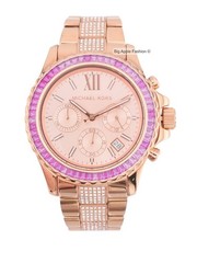 Michael Kors Everest MK7211 Oversized 42MM Pavé Rose Gold Watch PINK CRYSTALS