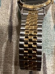 Sharp Vintage Mens Quartz Watch SR626SW Day & Date & Gold Silver Expandable Band