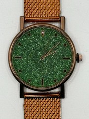 Green Glitter Dial Analog 12-Hour copper-Tone Metal Mesh Strap Dress Watch