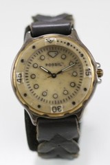 Fossil Men Watch Silver Gold Stainless Steel 30m Black Leather Batt Beige Quartz