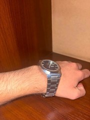 Men’s Stainless Steel Quartz Wrist Watch Black Dial Day Date Analog Silver Tone