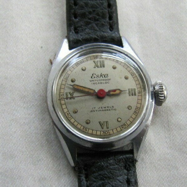 ESKA VINT SCREWBACK WP AS 1180 17J MAN WIND BEAUTIFUL 2 TONE ROMAN DIAL WOMENS