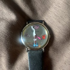 Clickers Women’s Quartz Analog Watch Gray/Multicolor Dial Black Leather Strap