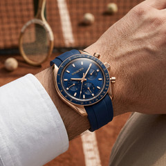 Winborn Blue Dial Chronograph Style Watch Rose Gold Tone Rubber Strap
