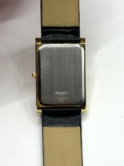 Vintage Refurbished Seiko Rectangular White Dial Black Faux Leather Strap