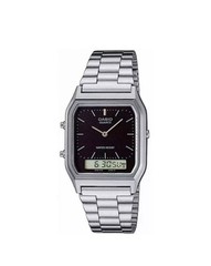 Casio AQ-230A Dual Time Silver Retro Stainless Steel Analog Digital Watch 38.8mm