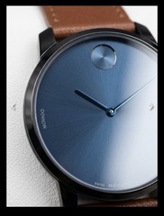 Movado Bold Men’s Watch 3600585 Blue Dial Brown Leather Strap Excellent Conditio