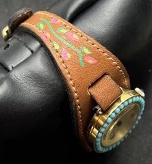 Vtg 1950 Le Jour Women’s 25mm Mechanical Watch Gold Turquoise 17 Jewels France