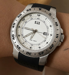 5.11 Men’s Analog Quartz 46mm Watch White Dial Black Rubber Strap Date 30m