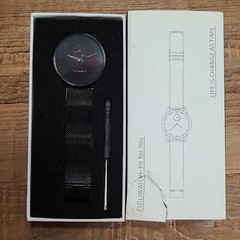 NEW Men’s Watch CRRJU All Black, Red Highlights Minimalist Mesh Band Box
