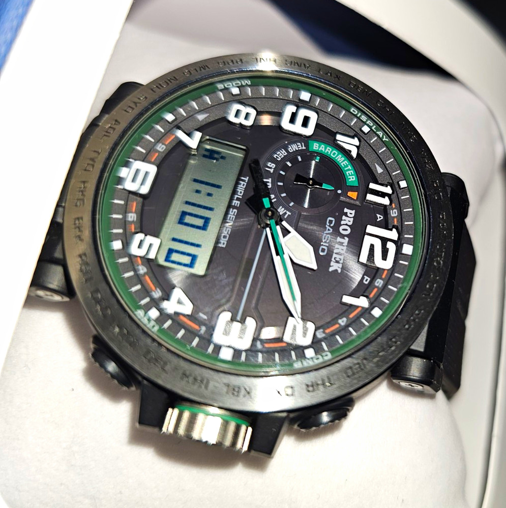 Casio Pro Trek Analog/Digital Quartz Triple Sensor 100m Black/Green w/ Box