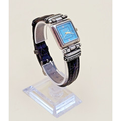 STERLING SILVER Ecclissi 22490 Case Turquoise Dial Square Dress Watch Vtg