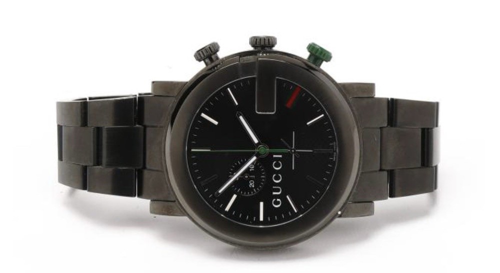 Gucci Quartz black round stainless steel case with black PVD coating, black ‘G’