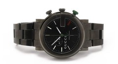Gucci Quartz black round stainless steel case with black PVD coating, black ‘G’