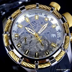Invicta Reserve Bolt Muonionalusta Meteorite Swiss Mvt Gold Tone 50mm Watch New