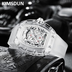 KIMSDUN Skeleton Sport Watches, Quartz Calendar Wristwatch,Tonneau Case, Unisex