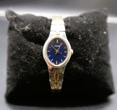 Vtg Pulsar Silver and Gold Tone Blue Face Womens Wrist Watch