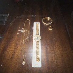 Gold Colored Jewelry Set | Watch, Earring, Ring, Bracelet, Necklace