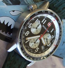 WENGER Swiss Army Mens COMMANDO CHRONOGRAPH~Rare Silver/Black Pilot Version~42mm