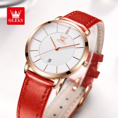 OLEVS Watch 30m Waterproof Ultrathin Quartz Wristwatch Leather Band Men Women