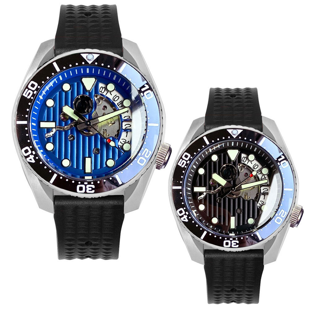 20ATM Tandorio 42.5mm Black Skeleton Dial Japan NH35A Automatic Mens Watch