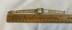 Hilton Windup Wristwatch 17 Jewels Baton Indices Clear Stones Fold Over *RUNS*