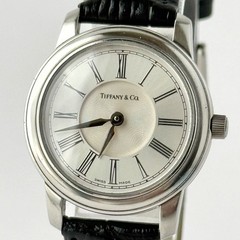 Tiffany & Co. Mark Round Ladies Watch Silver Dial New Black Strap Battery 28mm