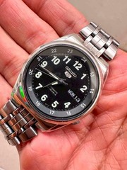 Vintage Seiko 5 Automatic SNK381K1 Military Black Dial Full Lume Numbers Watch