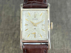 Elgin USA 10K RGP Rectangular Tonneau Small Seconds 19Jewels Silver Dial Men’s