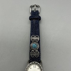 Avon Women Watch 20mm Silver Tone Blue Denim Band Blue Stone Accents New Battery