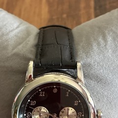 Men’s Black Leather Black Dial Quartz Genuine Wrist Watch New Battery 9.5”