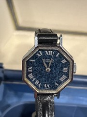 VTG Orvin Ladies Swiss 17 Jewels Watch In Box Blue Octagon Leather Band Works🔥