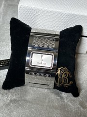 Roberto Cavalli Pavon Women’s Rectangular Analog Bangle Watch With Box And Paper