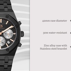 Kenneth Scott Men’s Multi Function Watch | Black Dial, 42mm, 30 m (3 ATM)