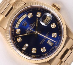 Rolex Day-Date 36mm 18038 President 18K Yellow Gold Fluted, Blue Diamond Dial