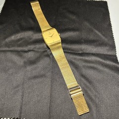 Seiko Quartz Analog Dress Rectangle Watch Two-Tone Bracelet Gold Dial 28-31.9mm