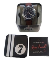 BLU Fossil Watch Leather Band MD RD SS BLU STP FS5210