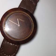 TISSOT Wood Dial Watch with Brown Leather Band Used Needs Repair