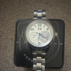 Fossil Automatic Men’s Silver Stainless Steel White Dial Day/Date Month Watch