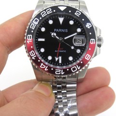 40mm Parnis Men Red GMT Automatic Movement Mechanical Wristwatch Sapphire Glass