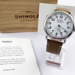 Men Shinola Runwell Argonite 1069 White Dial Quartz New Watch 41mm Leather Strap