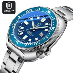 44MM QINGXIYA Tuna Quartz Mens Watch Stainless Steel 30M Waterproof Luminous NEW