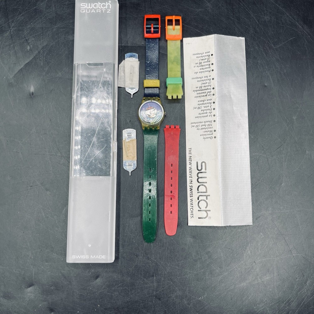 Swatch Watch Vintage Black Coral LK101 1986 Palm Coral Green Blue Needs Battery