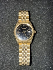 Aspen Gold-Tone Quartz Watch Black Dial Jubilee Band New Battery Runs Great