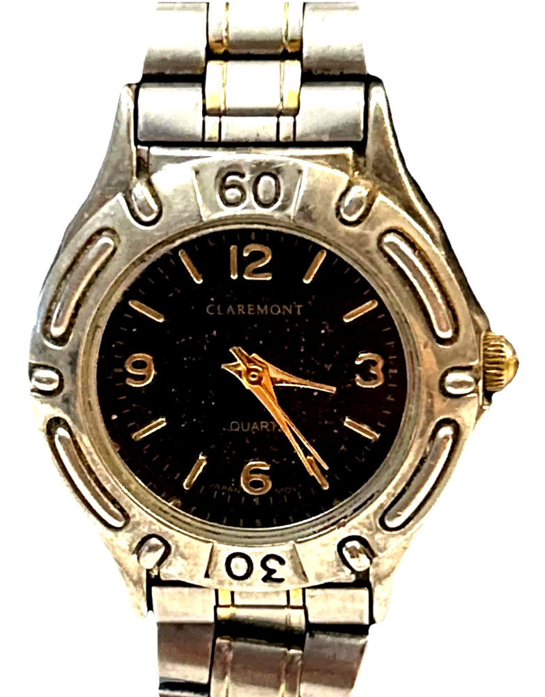 Claremont SR626SW Women’s Wristwatch Watch Silver Gold Tone Black Dial Working