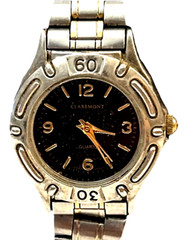 Claremont SR626SW Women’s Wristwatch Watch Silver Gold Tone Black Dial Working